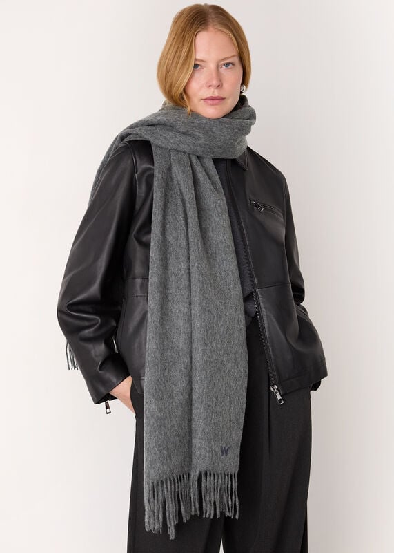 Grey Fringed Blanket Scarf