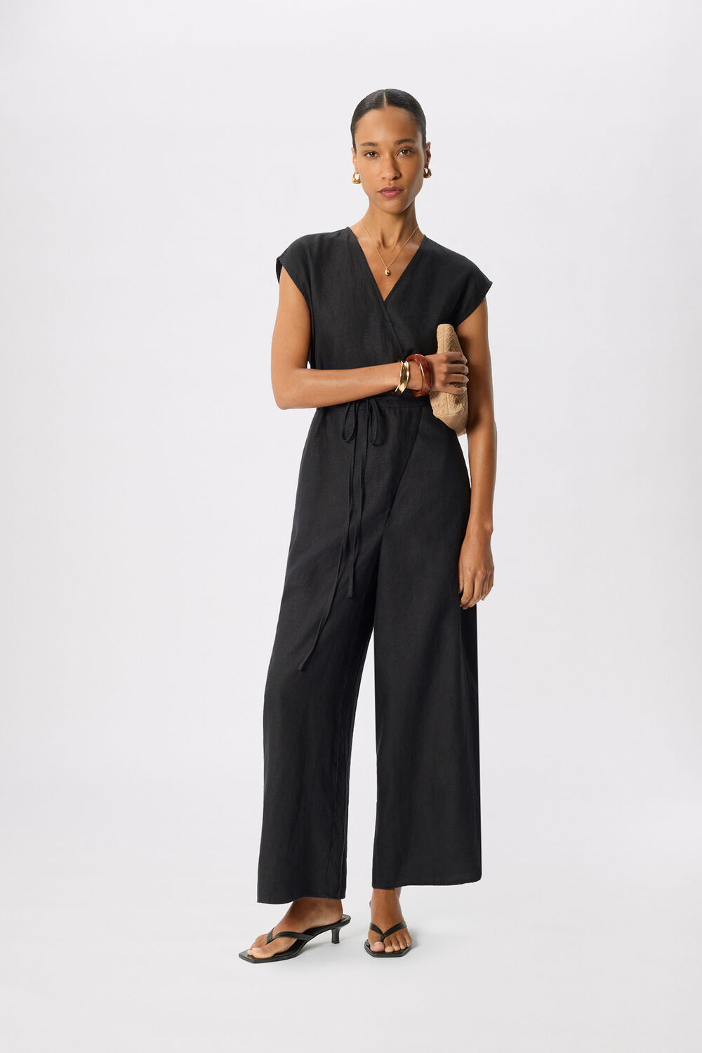 Black Linen Wrap Jumpsuit