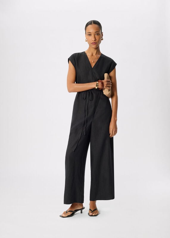 Black Linen Wrap Jumpsuit