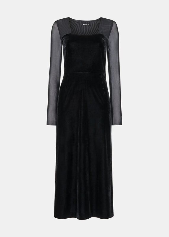 Black Mesh Sleeve Velvet Dress