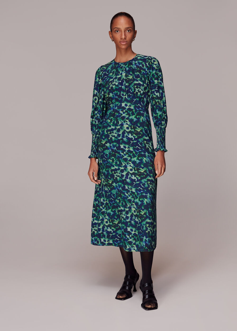 Green/Multi Ink Cheetah Print Midi Dress | WHISTLES