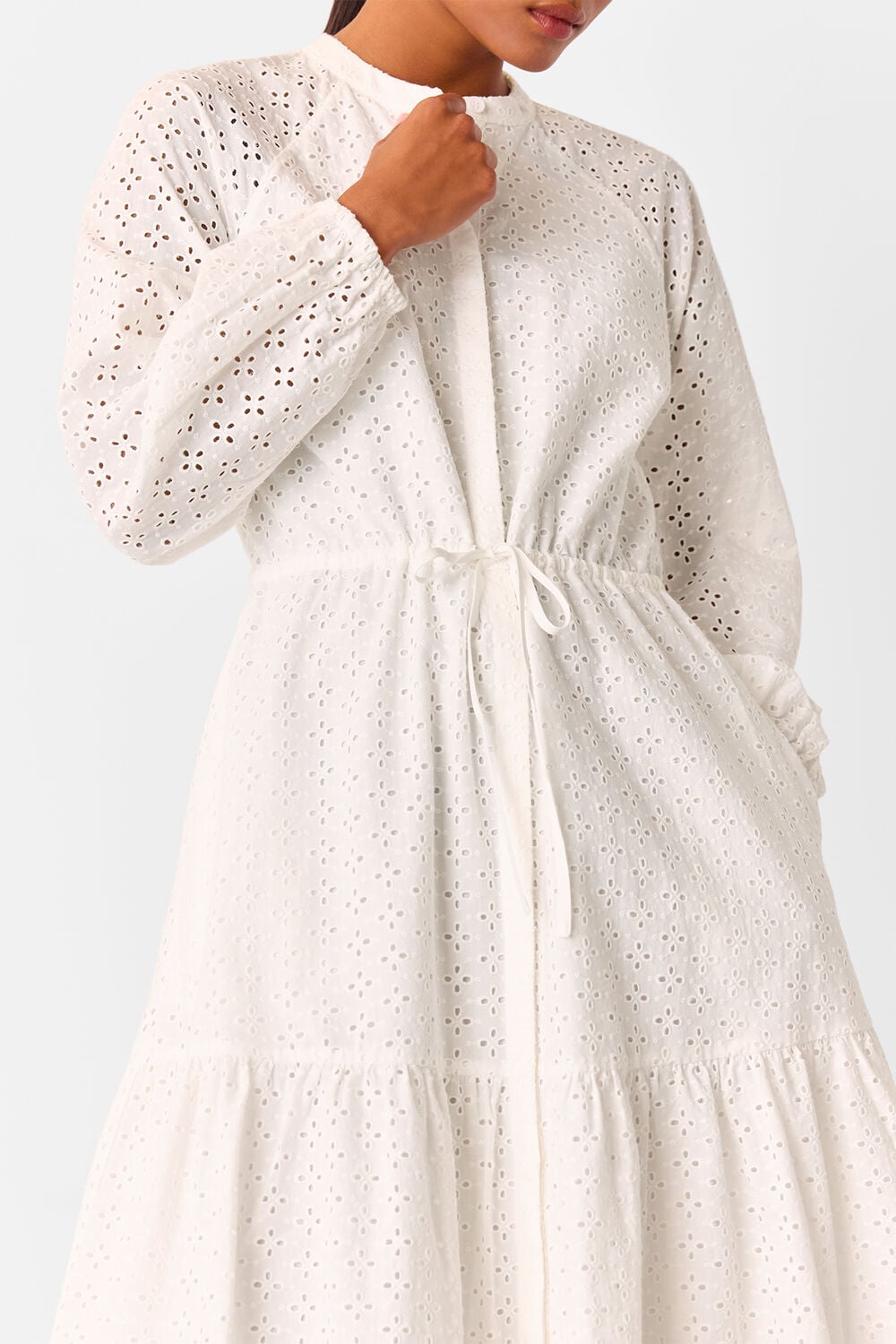 White Petite Broderie Midi Dress