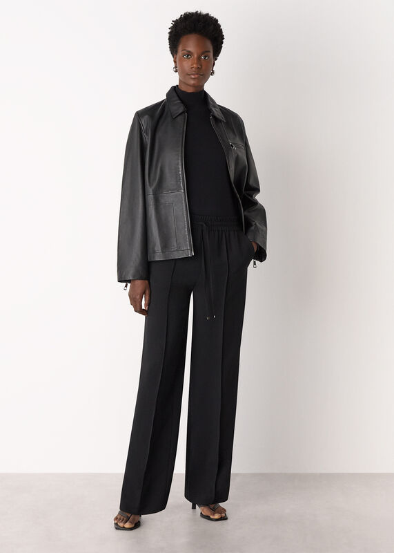 Black Fine Wool Mix Funnel Neck Knit