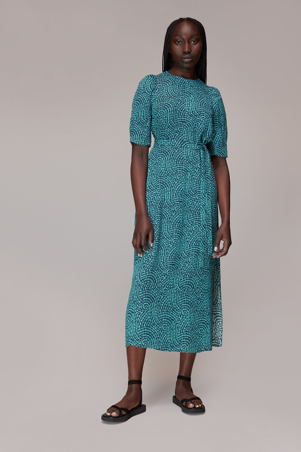 Blue Daisy Waves Cut Out Midi Dress