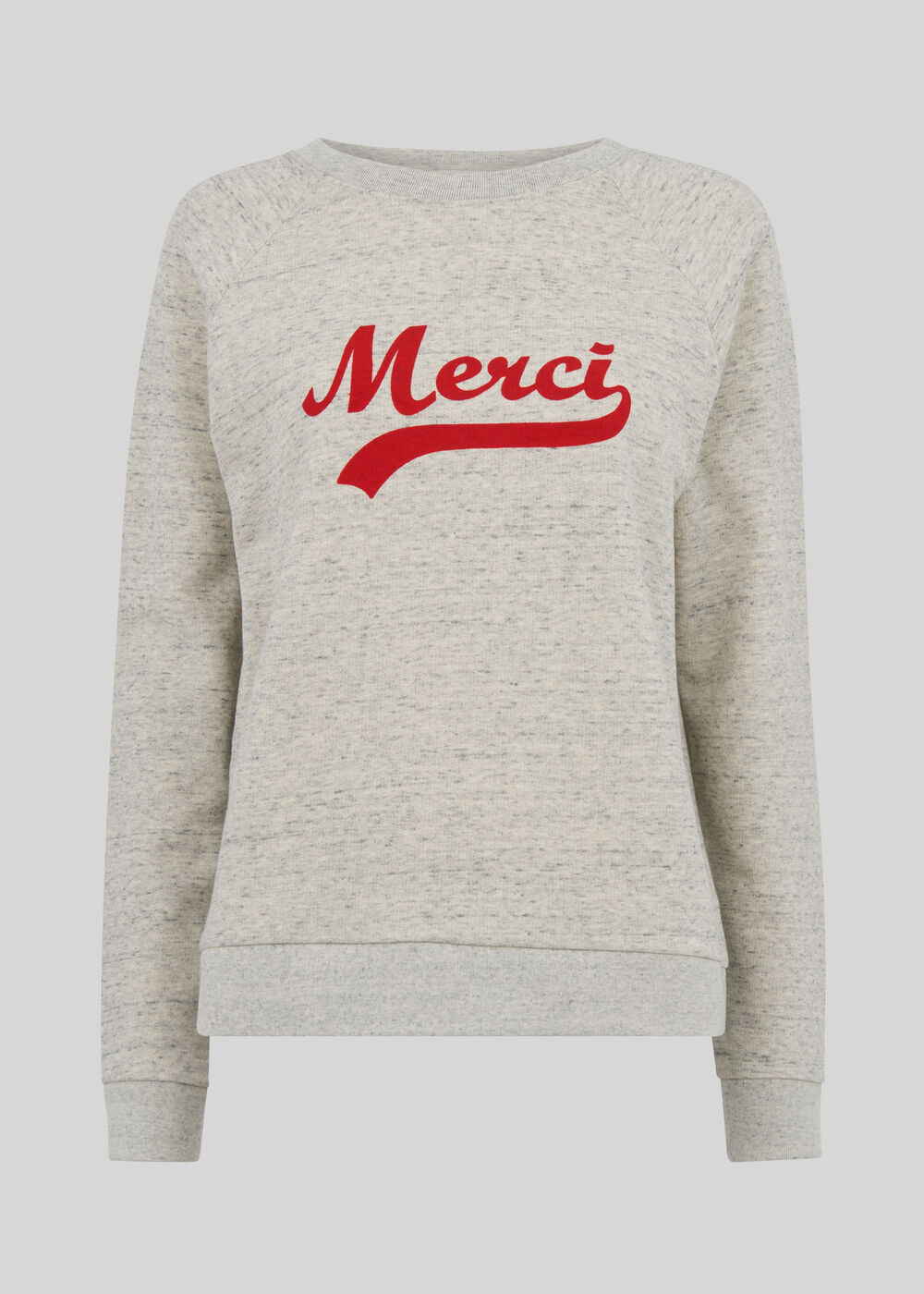 Merci Embroidered Sweatshirt Grey Marl