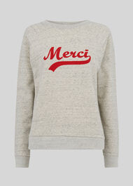 Merci Embroidered Sweatshirt Grey Marl