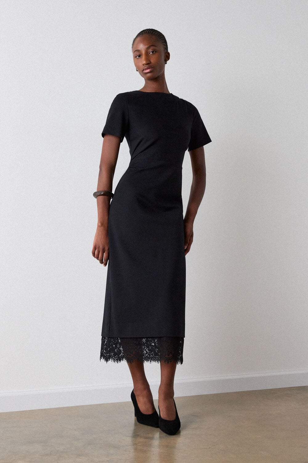 Black Ponte Detachable Lace Dress