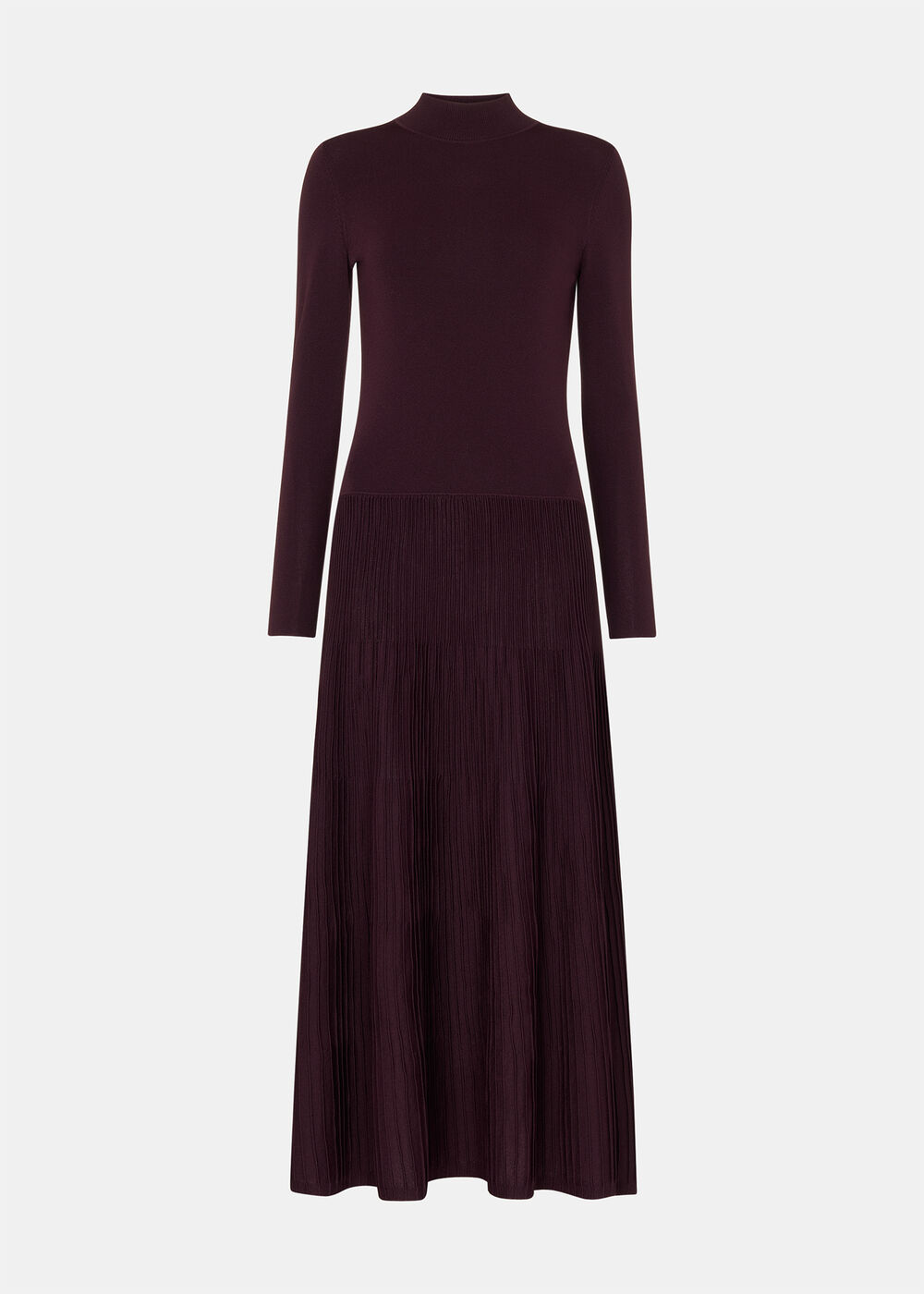 Funnel Neck Pleated Knit Dress
