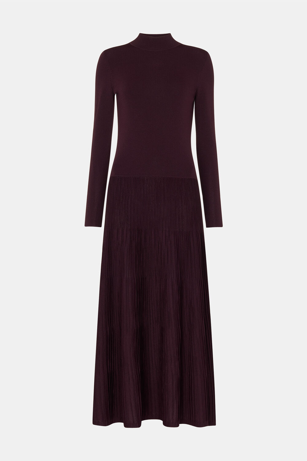 Plum Funnel Neck Pleated Knit Dress