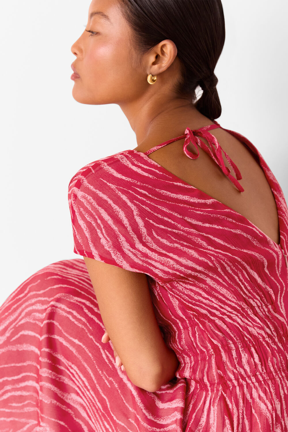 Red Petite Zebra Texture Midi Dress