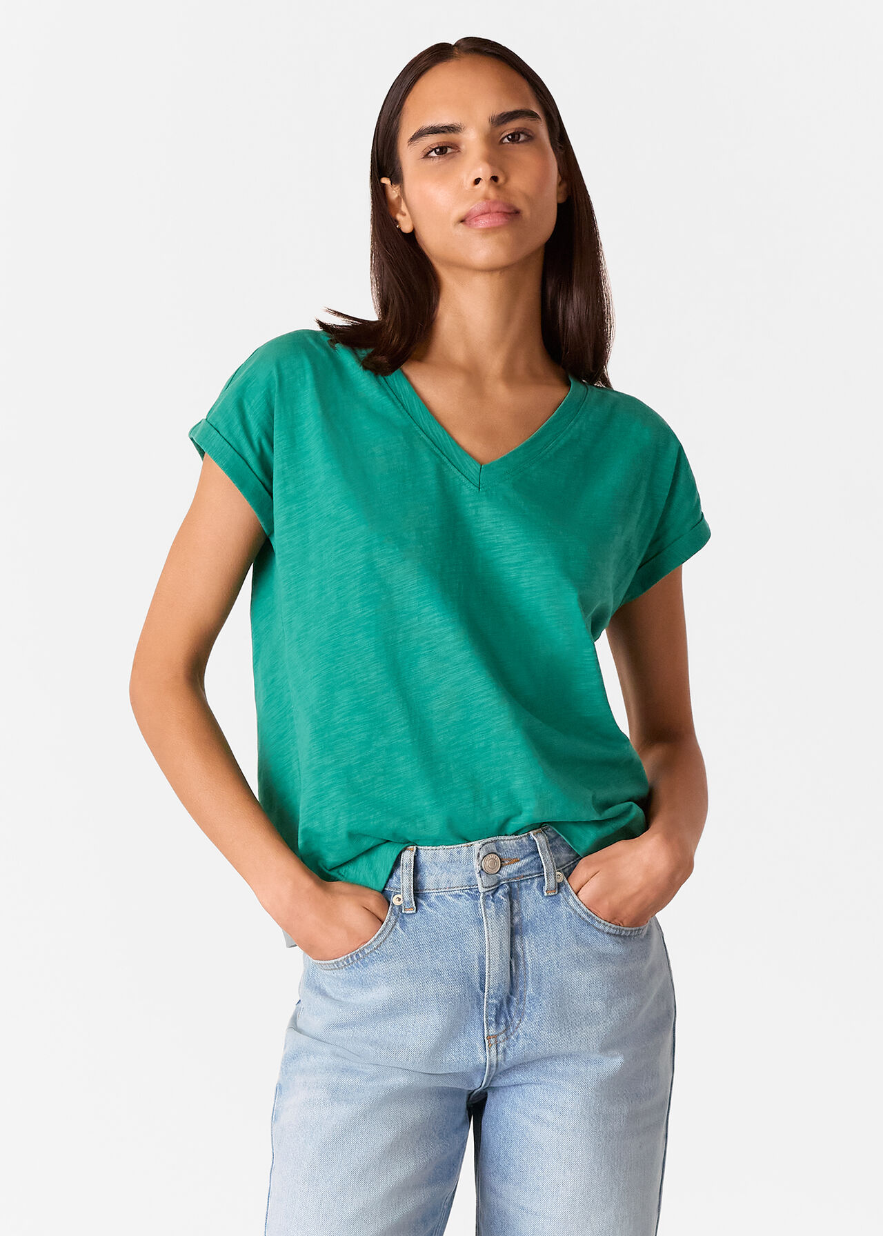 Willa V Neck Cap Sleeve Tee