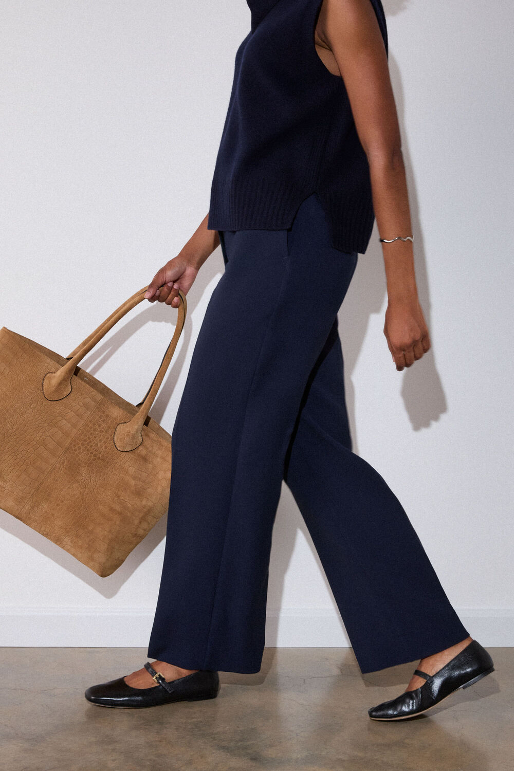 Navy High Rise Straight Trouser