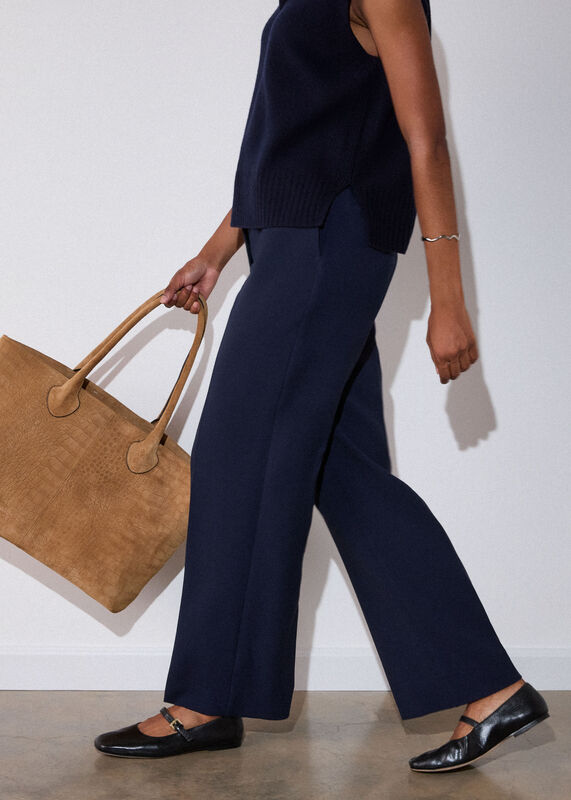 Navy High Rise Straight Trouser