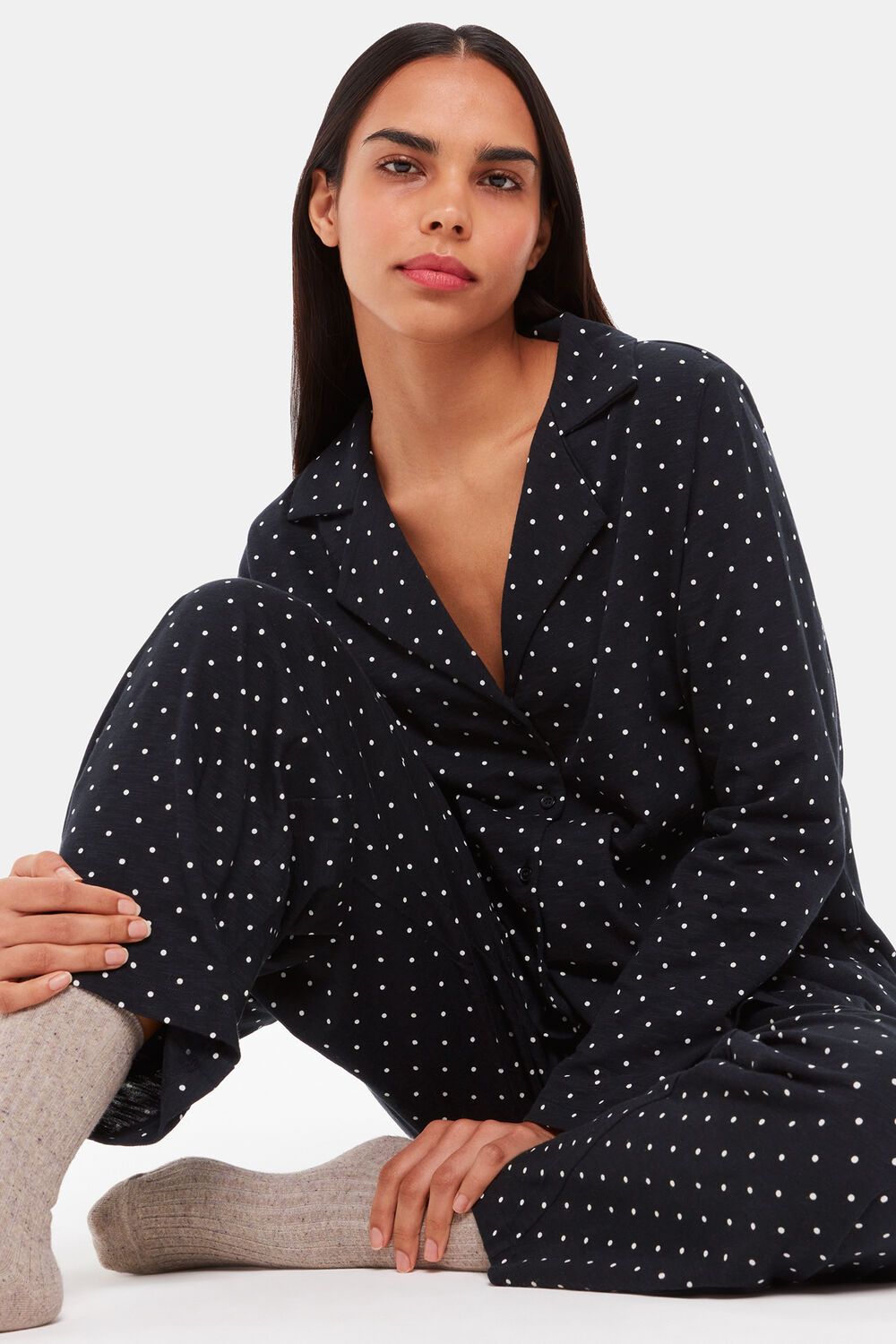 Black Spot Print Pyjama Set