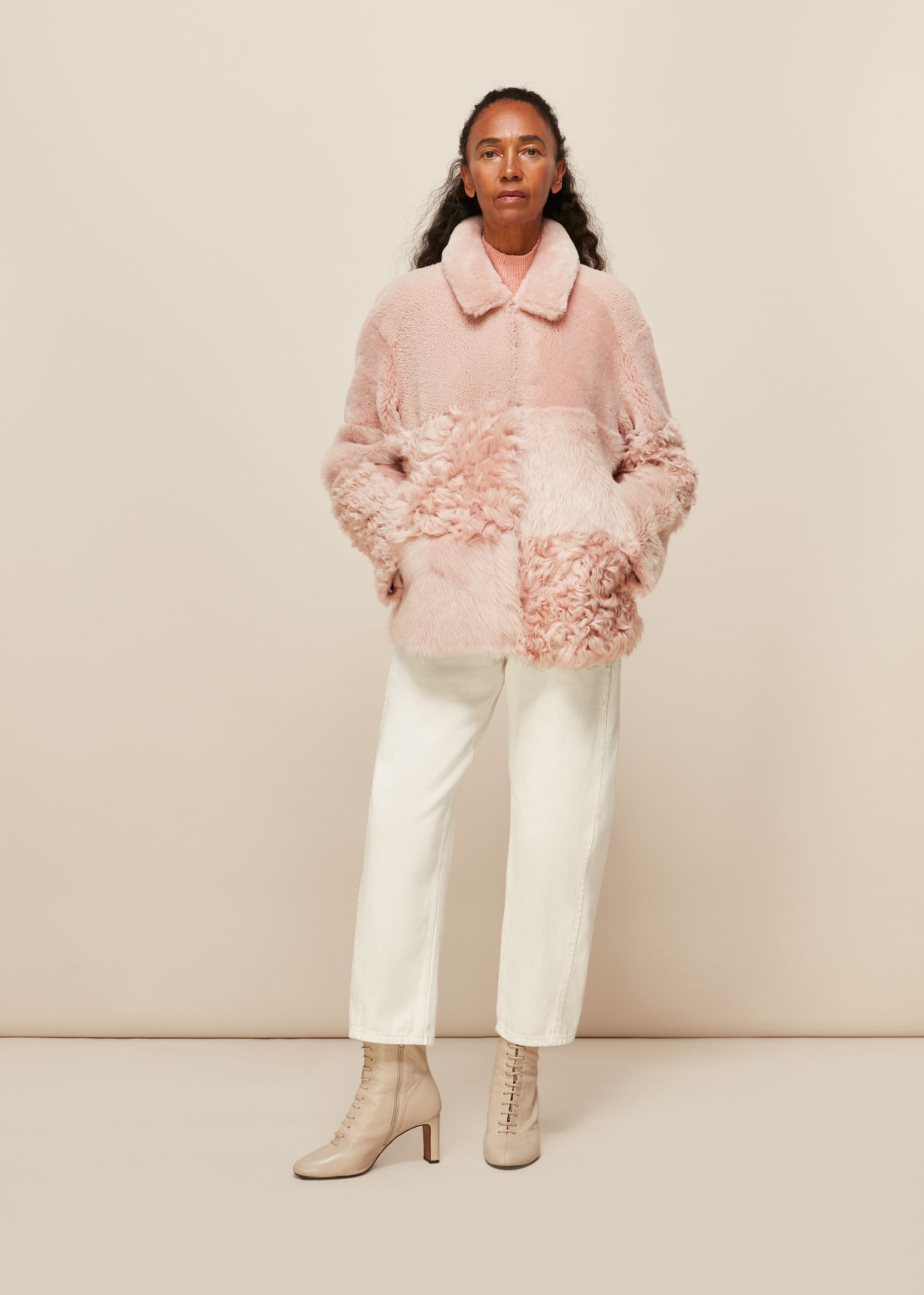 Pale Pink Hema Shearling Coat WHISTLES