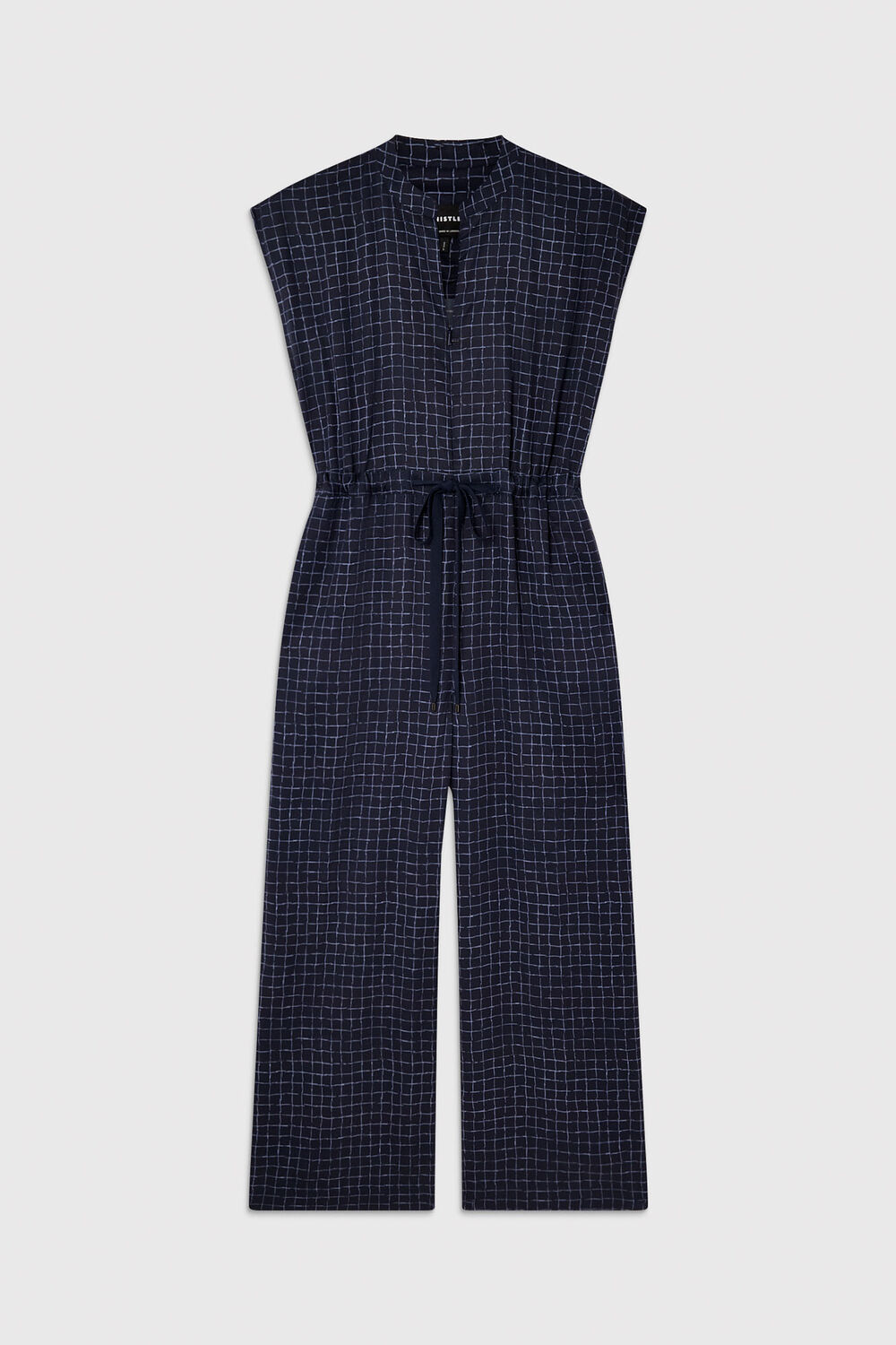 Blue Petite Grid Print Sleeveless Jumpsuit