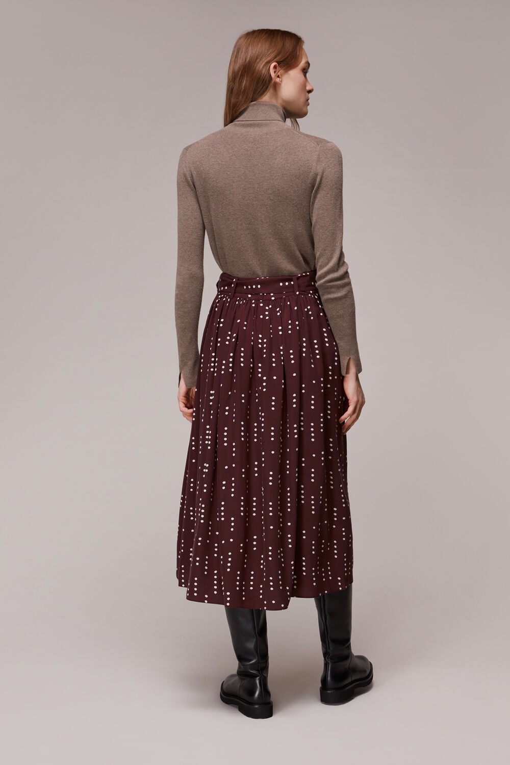 Dash Dot Belted Midi Skirt