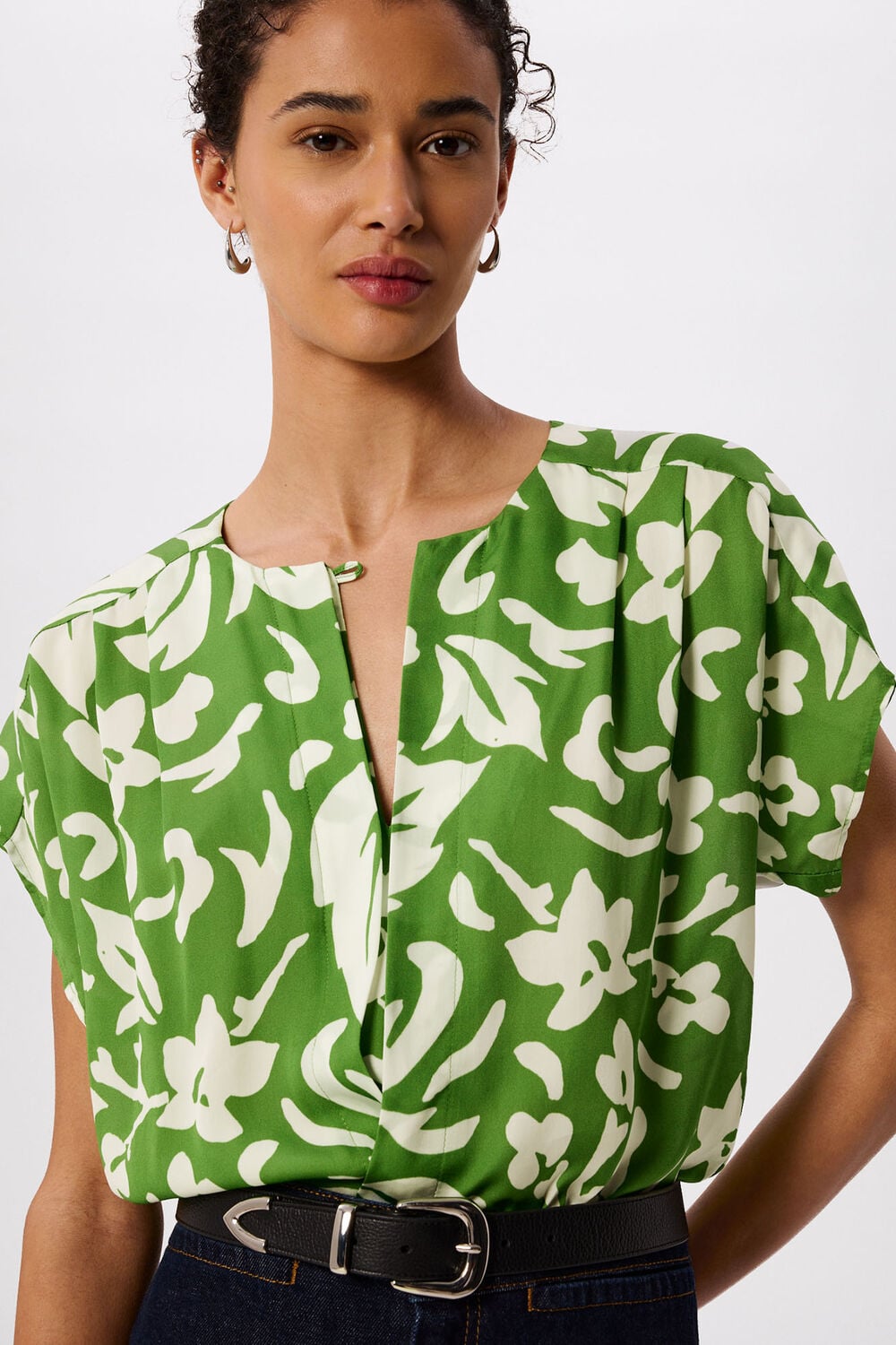 Green Floral Keyhole Blouse
