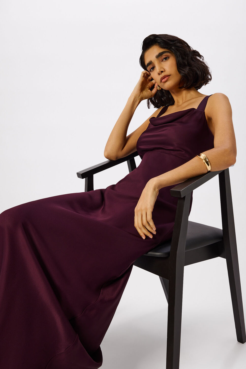 Plum Thea Cowl Satin Maxi Dress