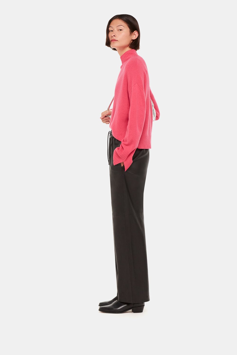 Wool Double Trim Funnel Neck