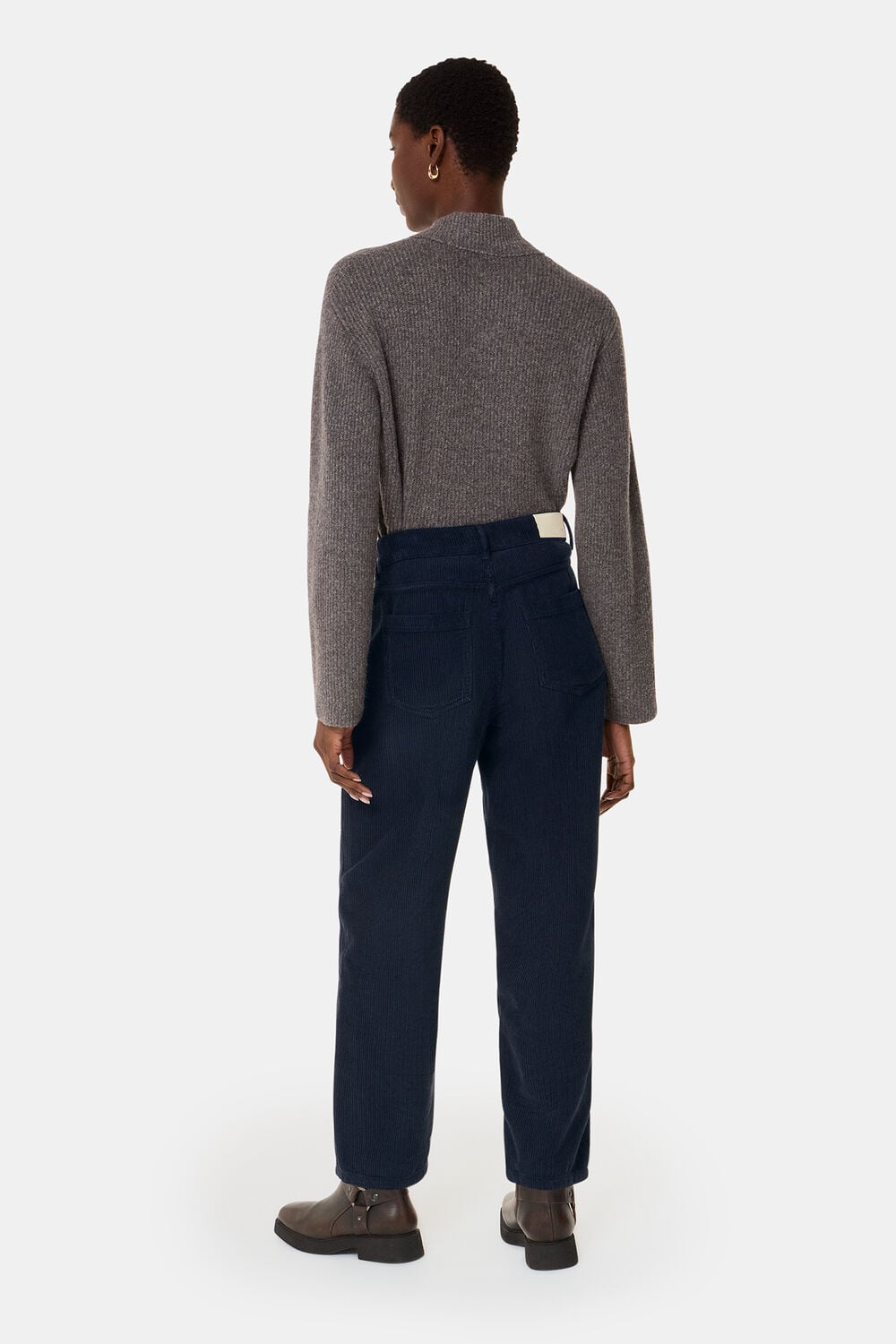 Navy High Waist Cord Barrel Jean