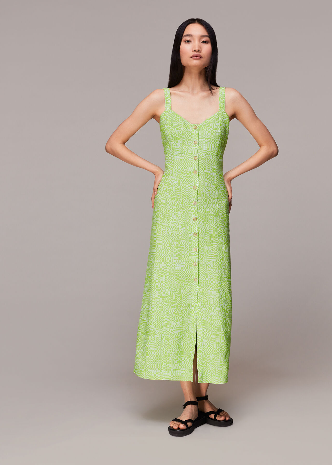 Lime Elenor Square Neck Midi Dress, WHISTLES