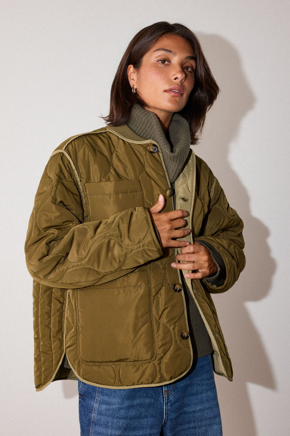 Khaki Reversible Quilted Coat