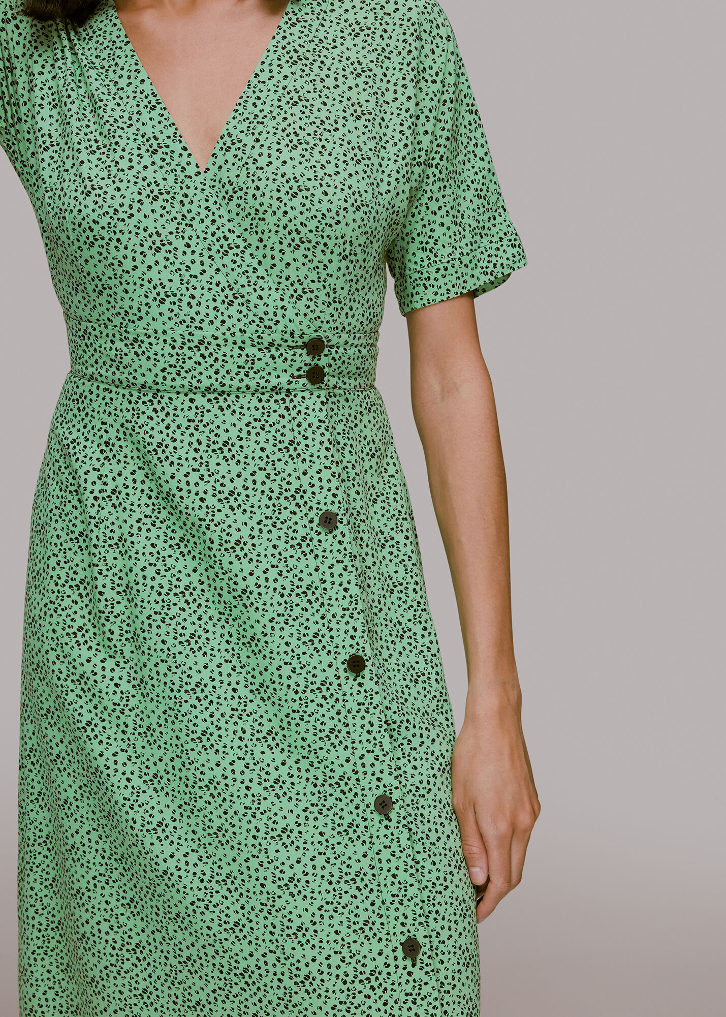 Green/Multi Ink Leopard Print Midi Dress | WHISTLES | Whistles US |