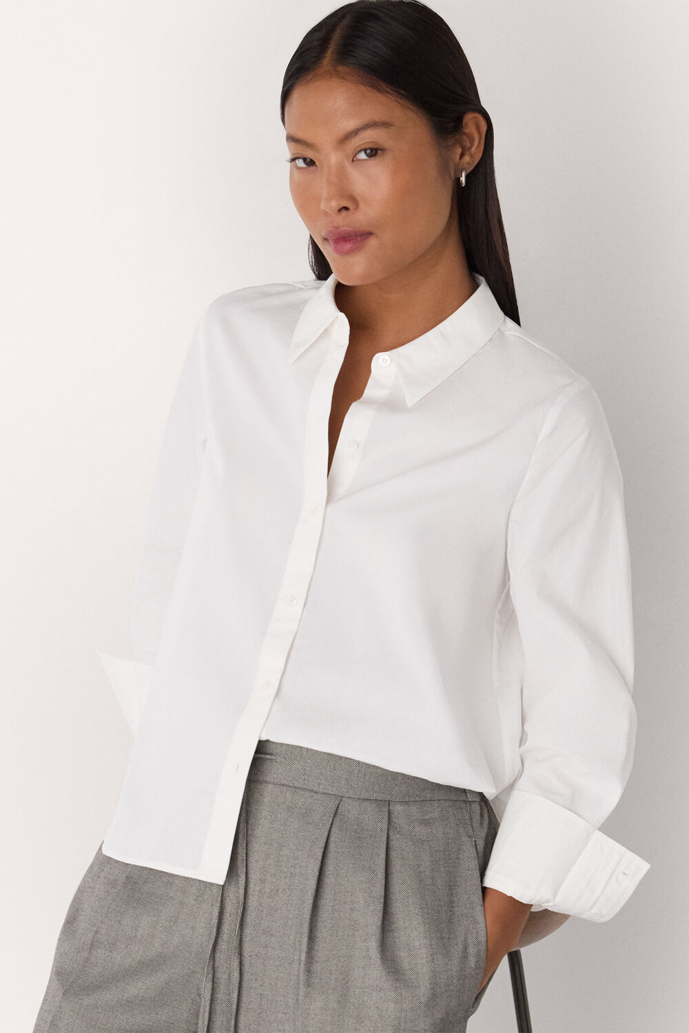 White Petite Boxy Cotton Shirt