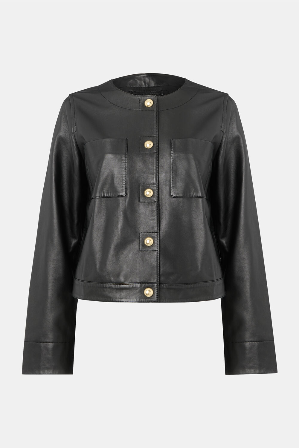 Collarless Leather Jacket