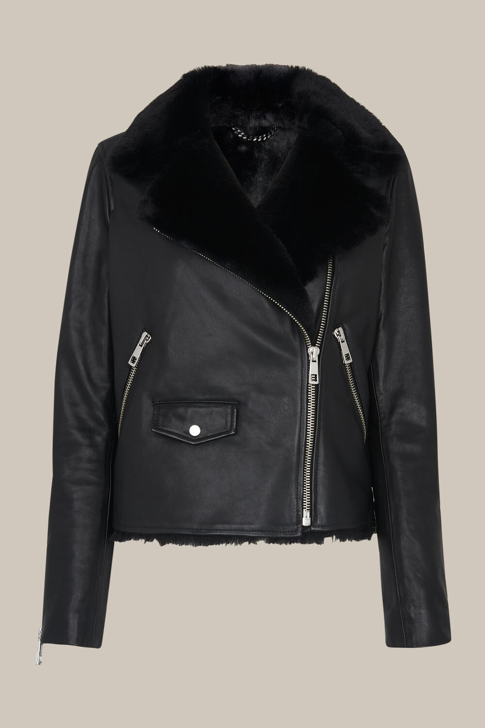 Black Faux Fur Lined Agnes Biker