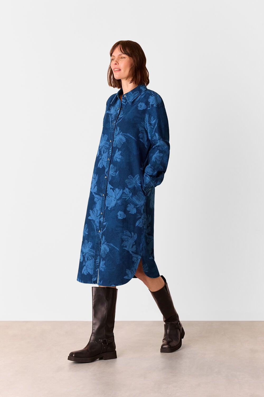 Chalk Print Denim Shirt Dress