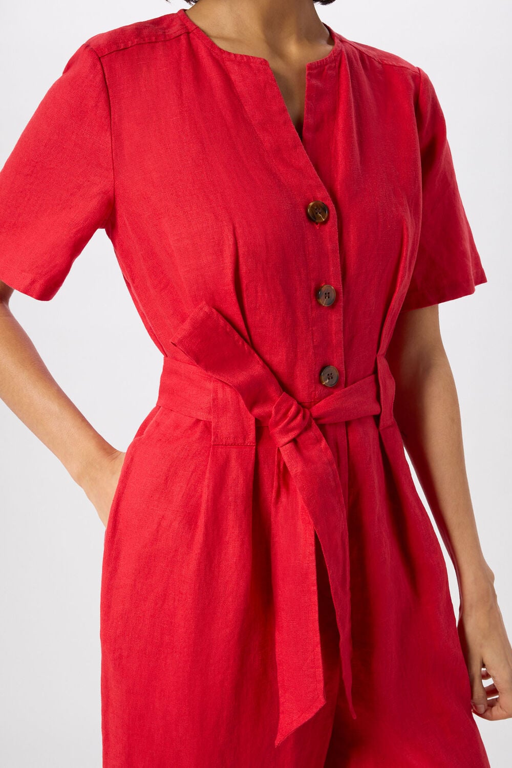 Red Fiona Linen Button Jumpsuit