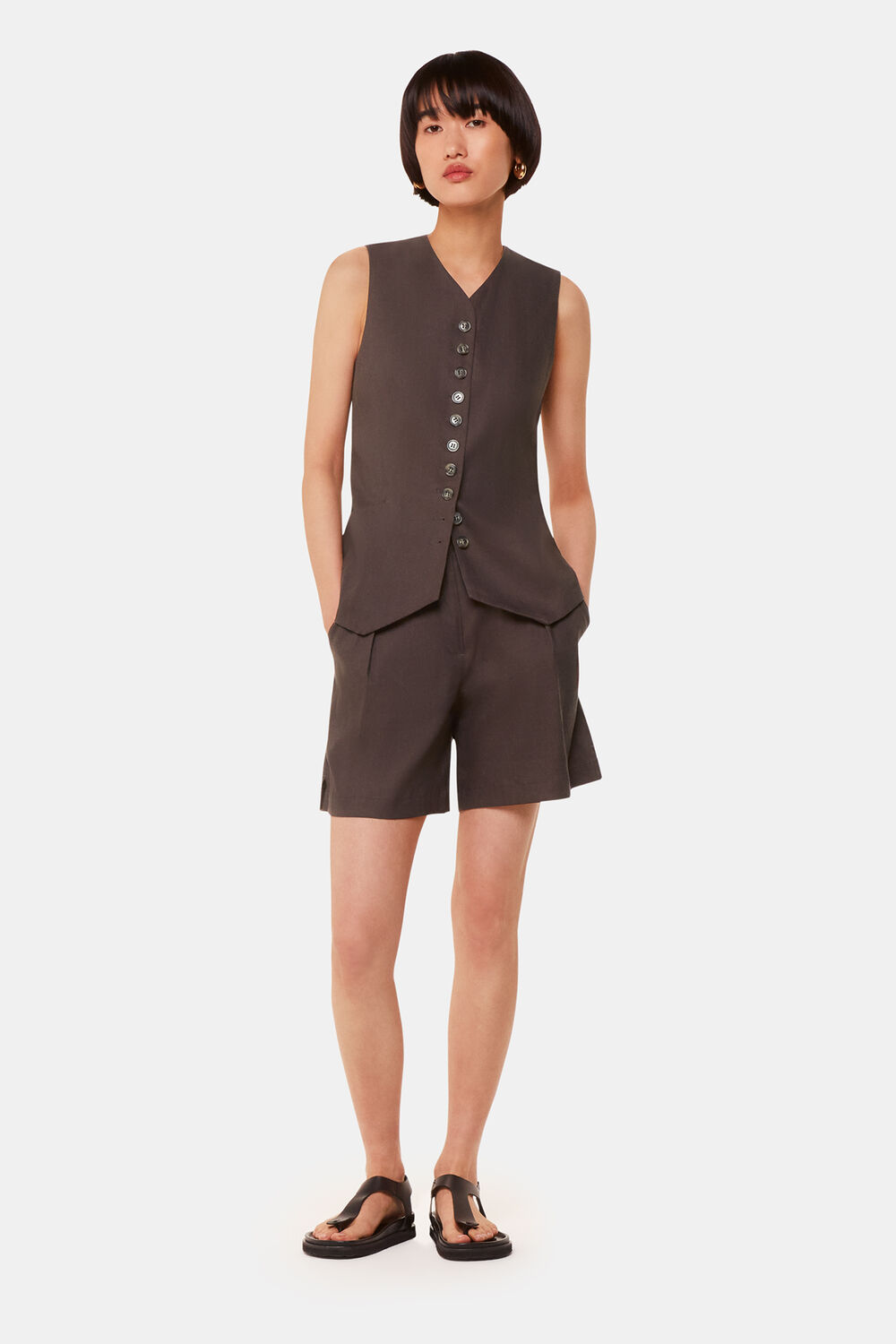 Dark Grey Mila Linen Blend Waistcoat