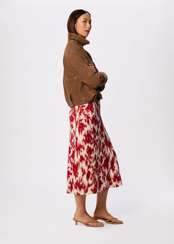 Red Blurred Floral Crepe Dress