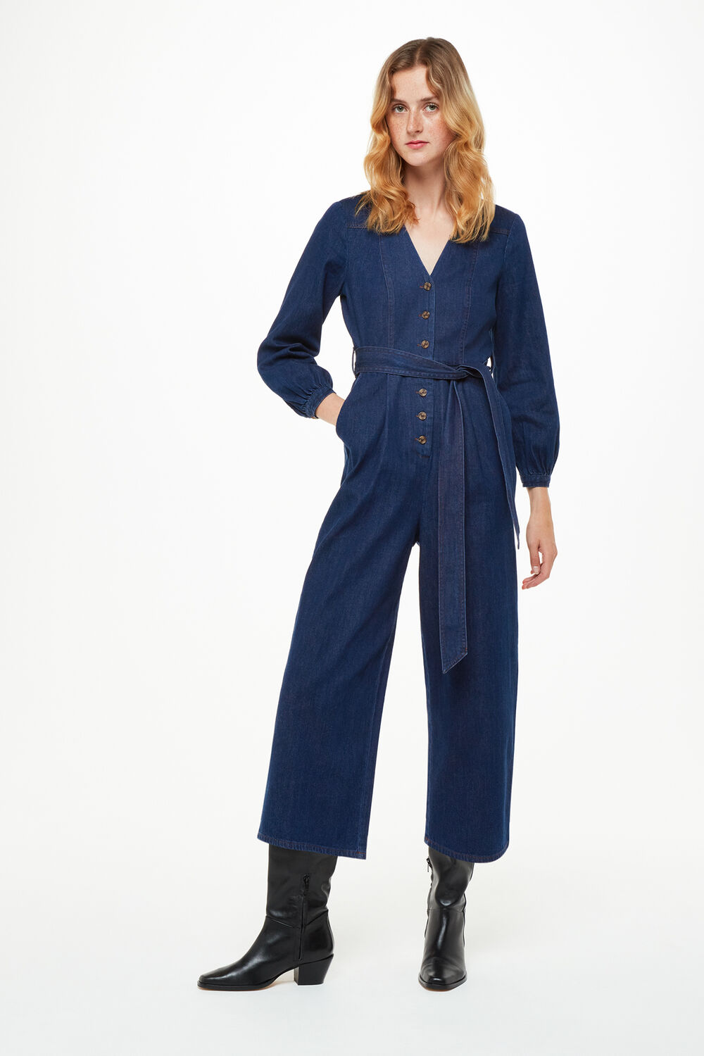 Joni Denim Belted Jumpsuit