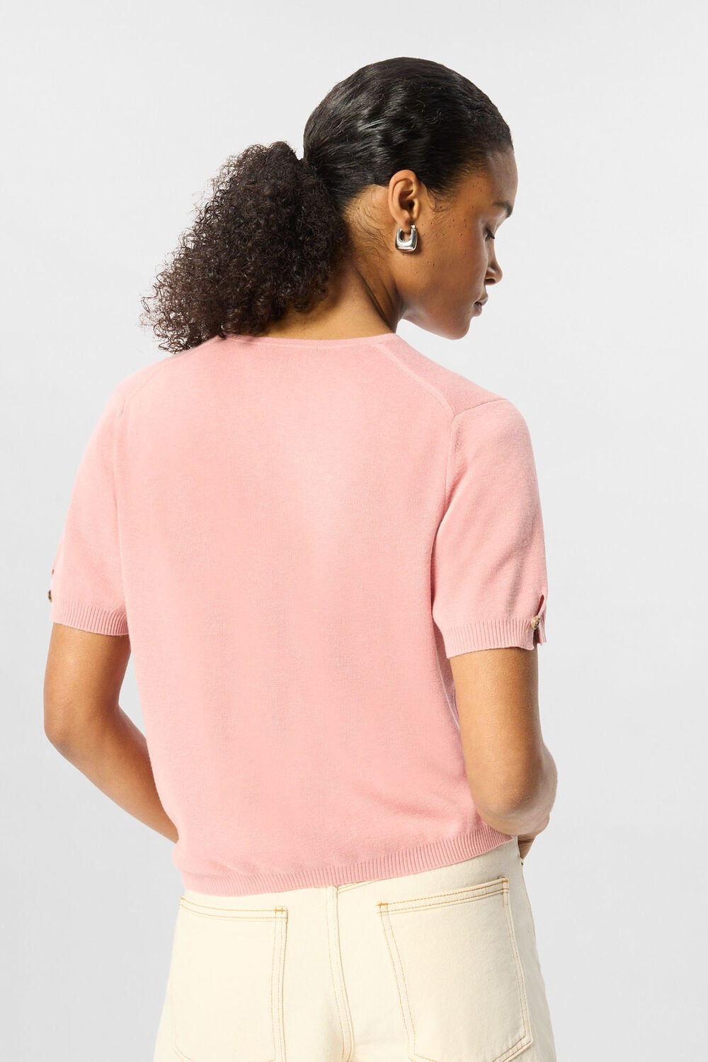 Pink Short Sleeve Button Front Knit