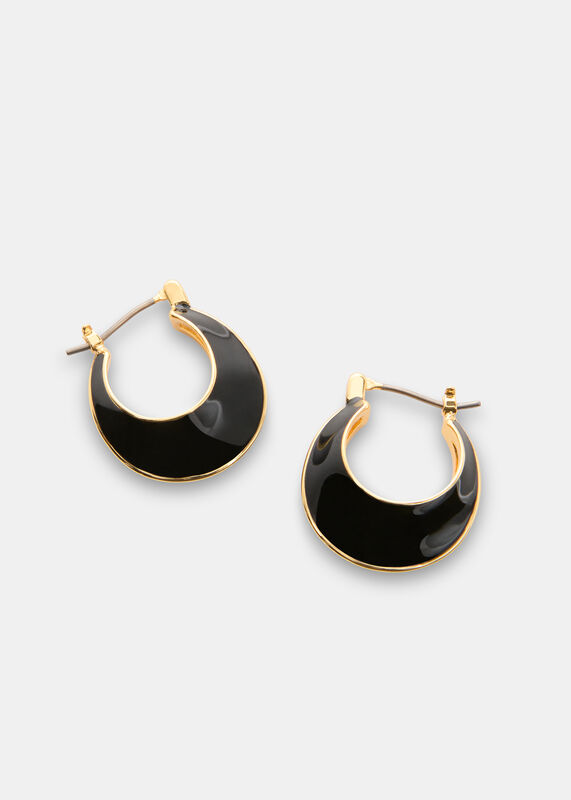 Black Enamel Curved Earring
