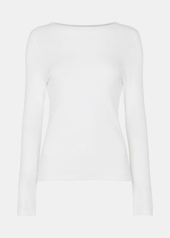 White High Neck Long Sleeve Rib Top