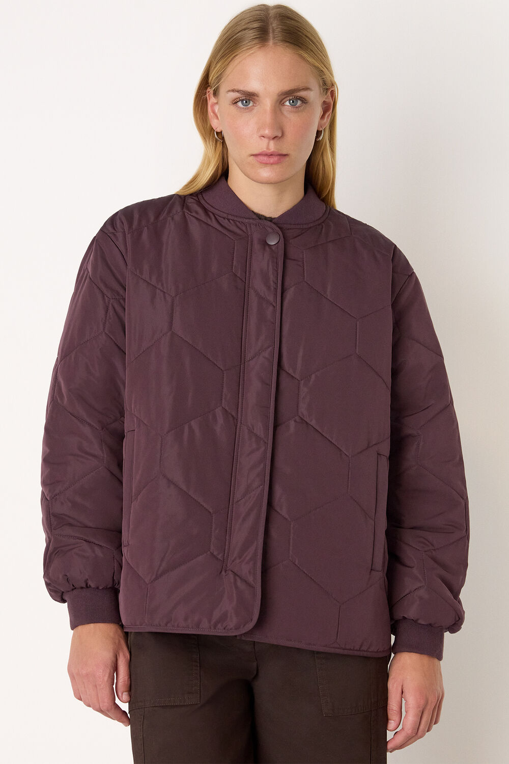Burgundy Ida Short Quilted Coat