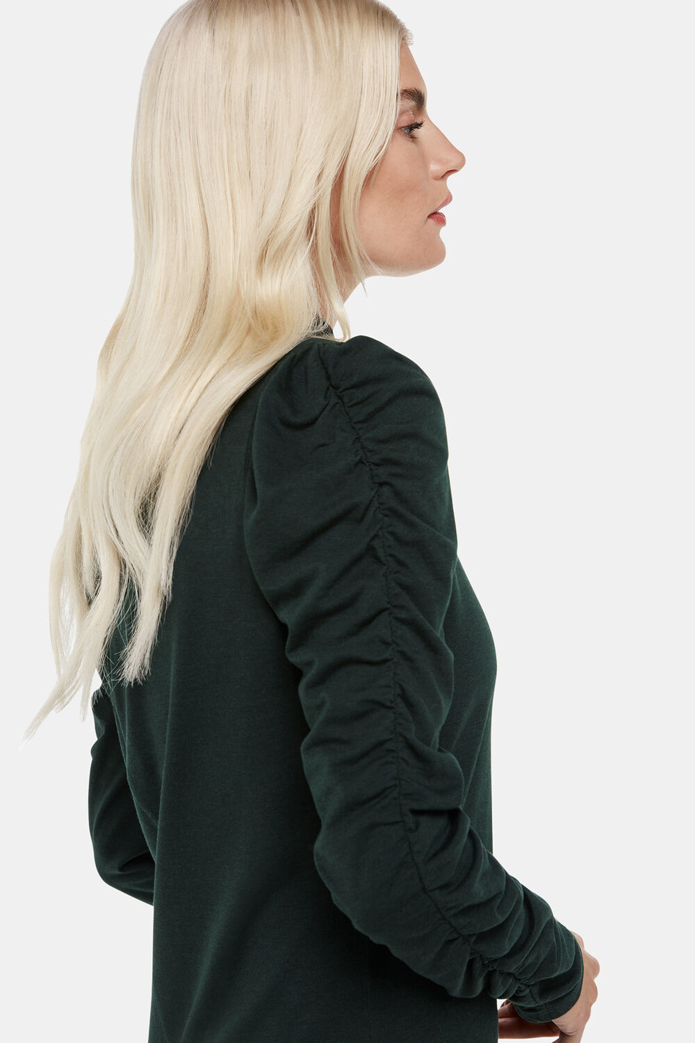 Dark Green Petite Ruched Sleeve Jersey Dress