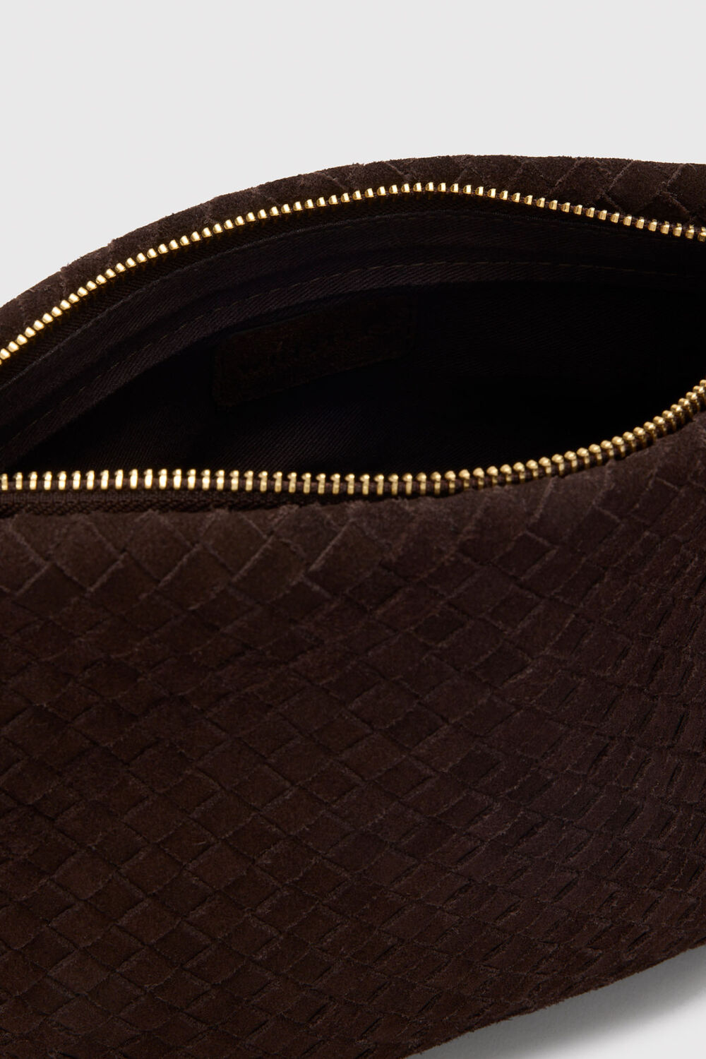 Chocolate Avah Woven Suede Zip Clutch