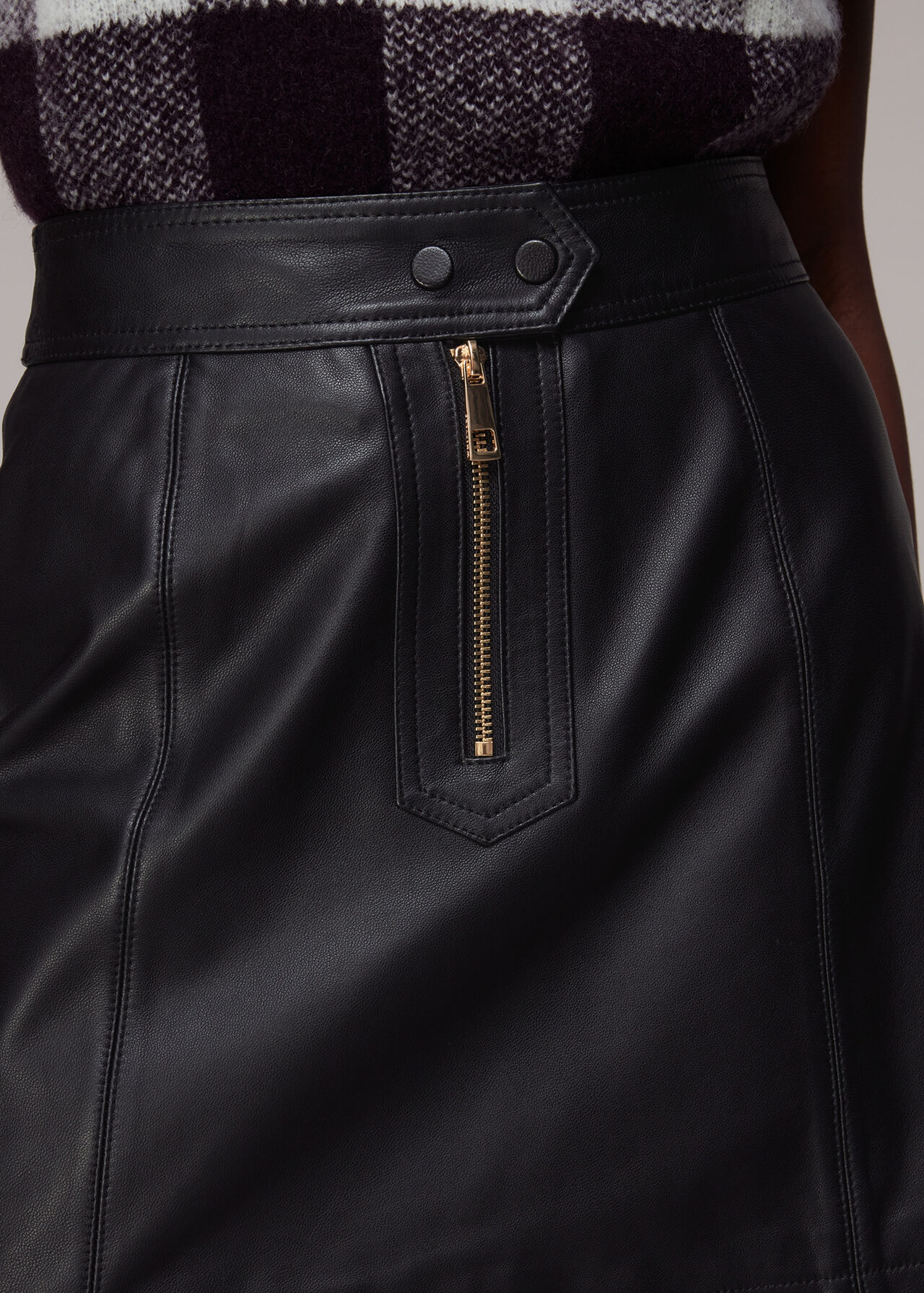 Zip Front Detail Leather Skirt