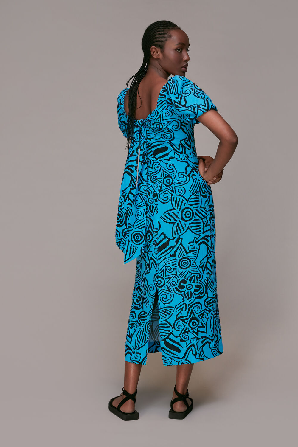 Blue Starflower Puff Sleeve Dress