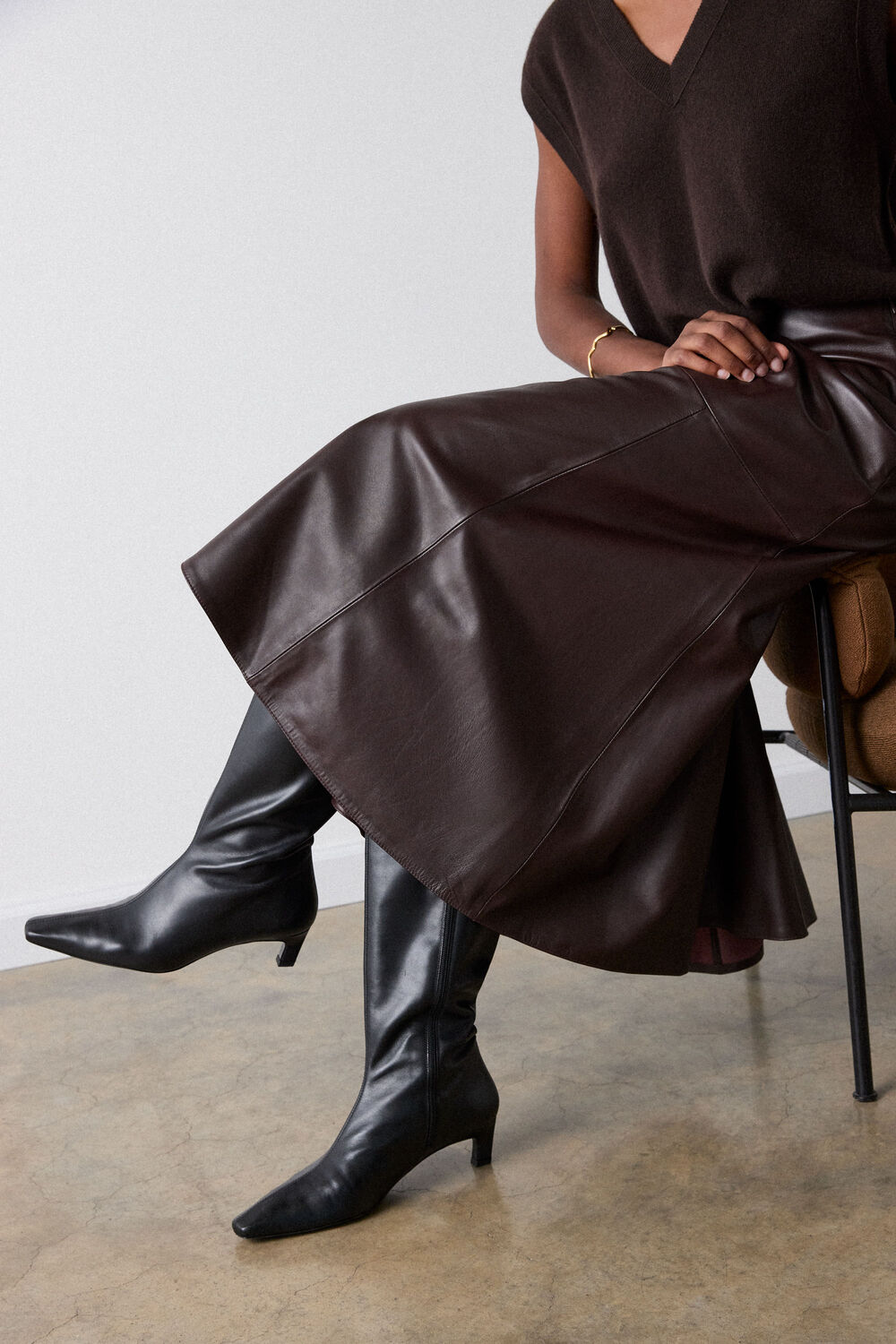 Brown Full Hem Leather Circle Skirt