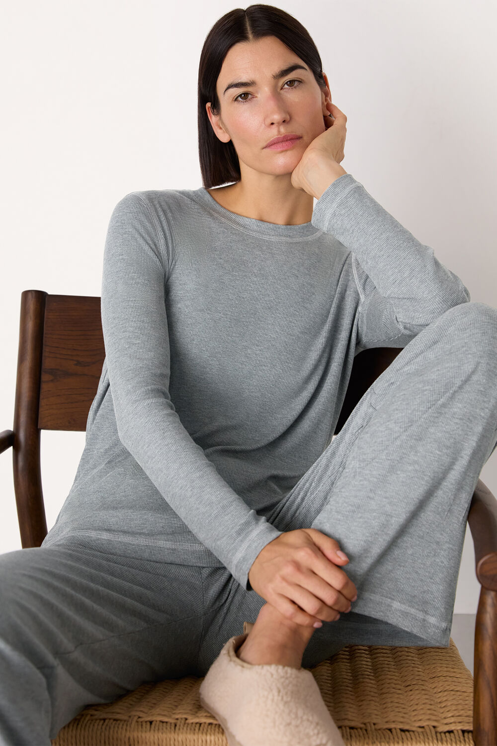 Grey Marl Rib Jersey Pajama Top&nbsp;