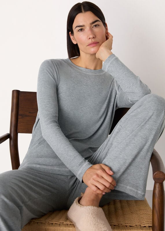 Grey Marl Rib Jersey Pajama Top 