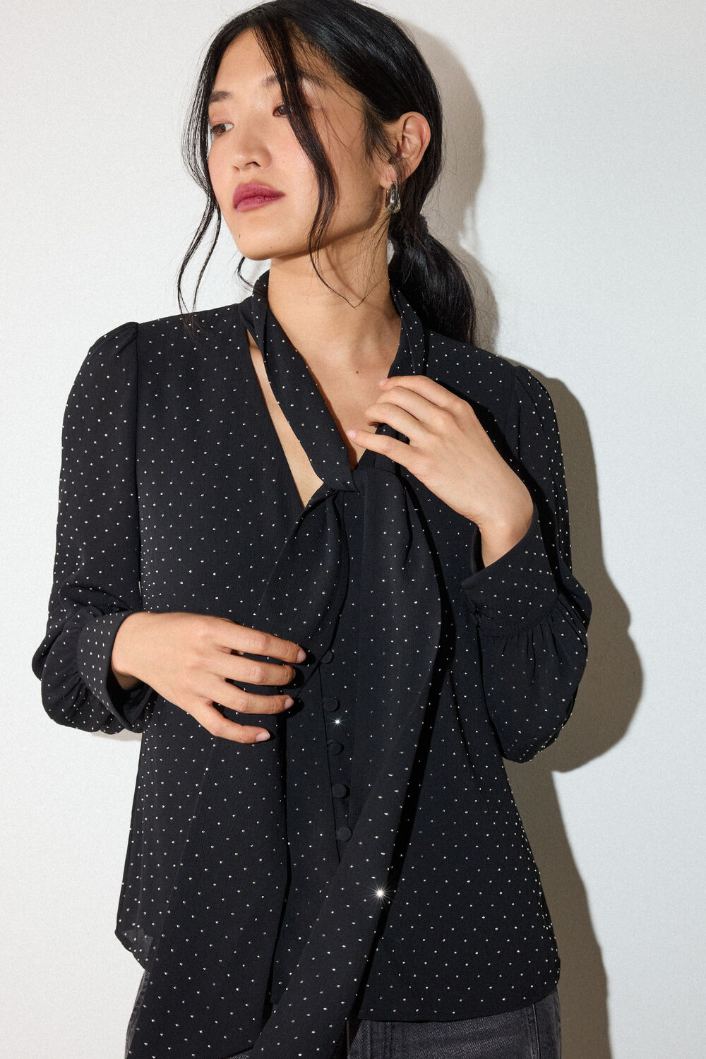 Black Sparkle Hot Fix Scarf Top