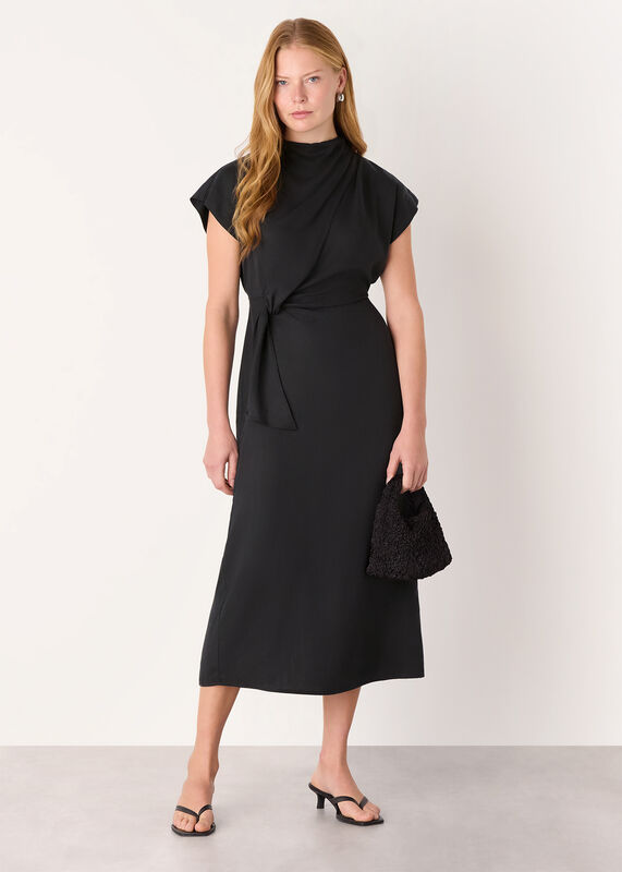Black Twist Waist Midi Dress