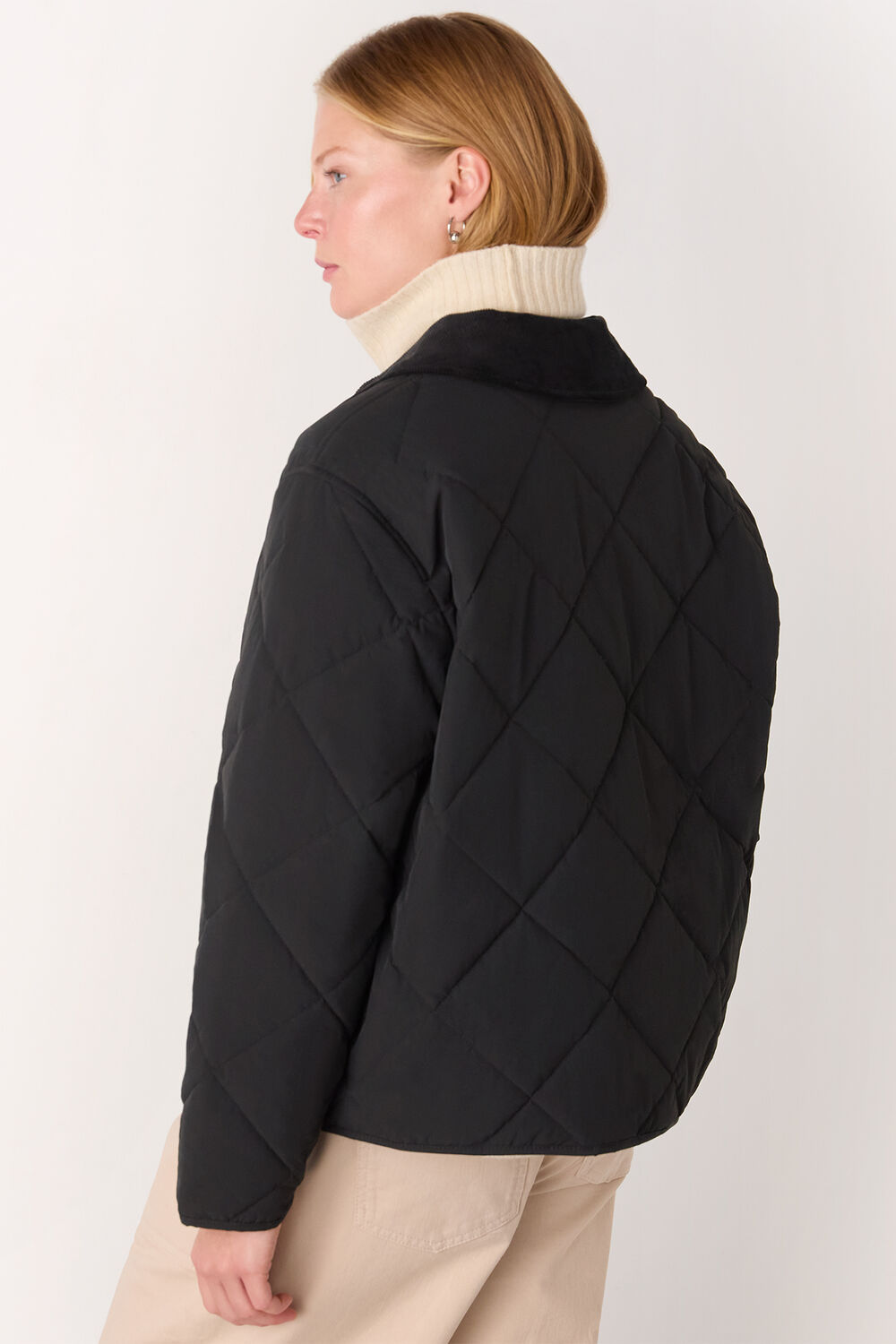 Black Short Quilted Cord Collar Coat